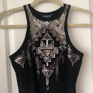 Express Embellished Black Dress With Silver and Gold Sequins, Size XS